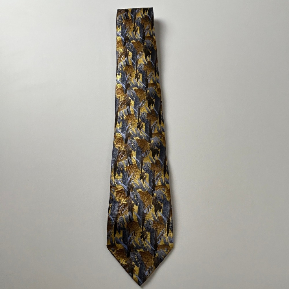 J. Garcia Oak Tree Yellow Blue Abstract 100% Silk Tie China